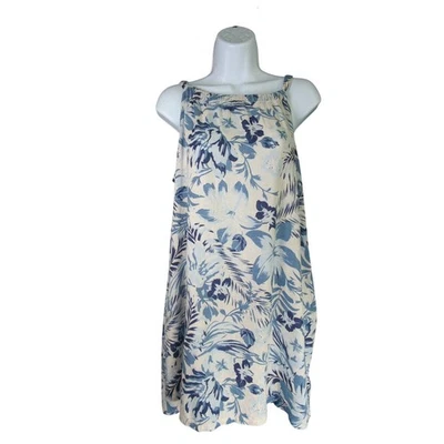 Vestido C&C California Mezcla de Lino Para Mujer L Azul Tropical Floral Sol Vestido Halter Foto 1 de 4