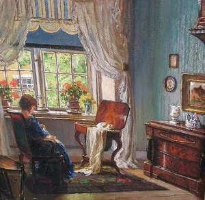 Anders-Langfeld - INTERIEUR Biedermeier Salon Näherin am Nähtisch sewing table - Bild 1 von 12