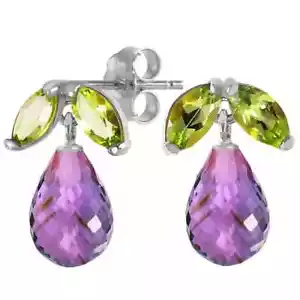 Pendientes de amatista natural y peridoto de 3,40 CTW en oro blanco de 14 K - Imagen 1 de 2