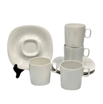 Block Langenthal TRANSITION WHITE Set(s) 4 Flat Cup & Saucer Sets EXCELLENT+ MCM - Image 1 of 4