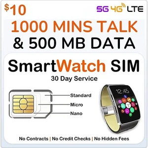 Speedtalk Kids Smartwatch SIM Cards - 1000 Mins Call 500MB Data Smart Watch Plan - Picture 1 of 8