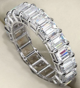 7.12 ct Emerald cut Diamond Ring Platinum Eternity Band F VS1 0.35 ct sz 7 - Picture 1 of 2