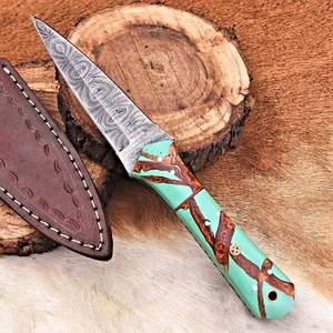 CUSTOM MADE FORGED DAMASCUS STEEL BLADE HUNTING BOOT KNIFE 686 - Picture 1 of 5