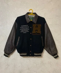 Vintage Harvard University Varsity Wool Leather Black Men's Bomber Jacket Size M - Picture 1 of 15