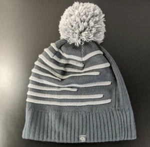 Mountain Hardwear Gray Striped Pompom Bobble Beanie Hat - Picture 1 of 7