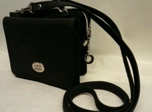Mini Cross Body Purse Messenger Bag Leather Black Nylon Croft & Barrow Sport - Picture 1 of 9
