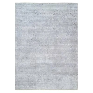 10'x13'10" Ivory Hand Knotted Damask Design Wool and Plant Based Silk Rug G64085 - Picture 1 of 12