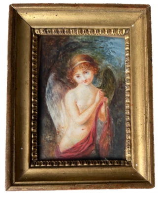 Realismo francés miniatura de principios del siglo XIX - Gouache - Ángel con las manos juntas Foto 1 de 4