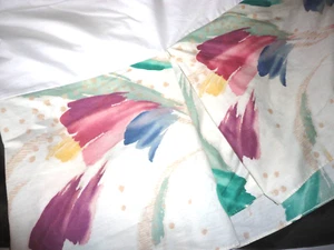 VINTAGE CROSCILL RIVIERA PASTEL FLORAL MELON (1) QUEEN BEDSKIRT 13" DROP SPLIT - Picture 1 of 5