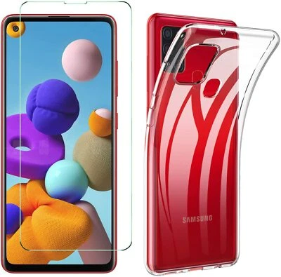 COVER CUSTODIA + PELLICOLA VETRO TEMPERATO PER SAMSUNG A21s A 21 s TRASPARENTE  - Immagine 1 di 4