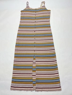 Vestido sin mangas Mudd acanalado a rayas abertura ceñido al cuerpo cami talla L retro Y2K Lagenlook Boho Foto 1 de 4