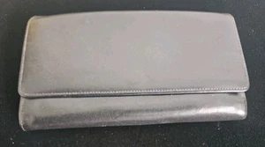 Vintage Brahmin Leather Tri-Fold Wallet Clutch Checkbook Credit Card Black  - Picture 1 of 9