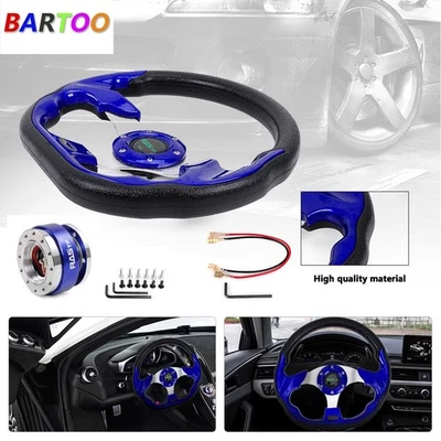 Volante de carreras universal azul en forma de D de 12,5" con kit adaptador de liberación rápida Foto 1 de 4