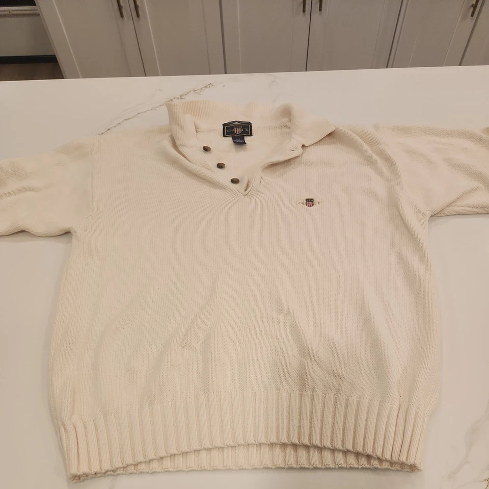 Suéter tejido con cable S vintage Gant para hombre en beige Grandpacore años 90 enmarcado a mano Foto 1 de 4