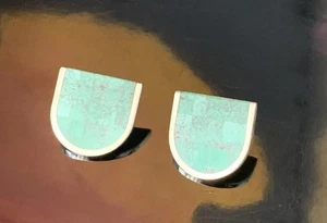NAVAJO JIM HARRISON INLAY TURQUOISE & STERLING SILVER LARGE EARRINGS VINTAGE - Picture 1 of 8