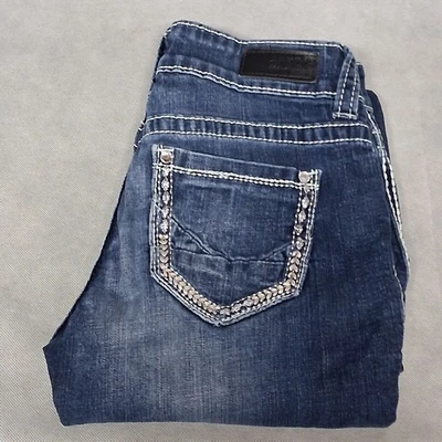 Pantalones de mezclilla Daytrip Virgo Capri azules 26x24 pedrería lavados medianos Foto 1 de 4