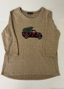 Cactus & Pearl Women’s Brown 3/4 Length Christmas Shirt XL - Picture 1 of 9