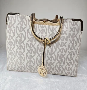 NX Top Handle Square Hand Bag - Off White and Gold - Picture 1 of 6