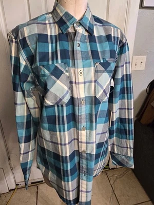 JKL Men Small Western Shirt Blue Plaid Long Sleeve Cowboy Button Up Cotton - Image 1 of 4