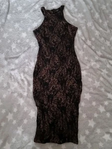AX Paris Dress 10 Black And Gold Lace Midi - Picture 1 of 5