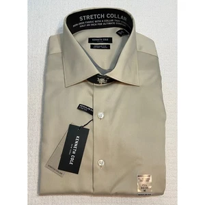 Kenneth Cole NY Stretch Collar Non-Iron Taupe Shirt 15 1/2 34/35 Regular Fit M - Bild 1 von 7