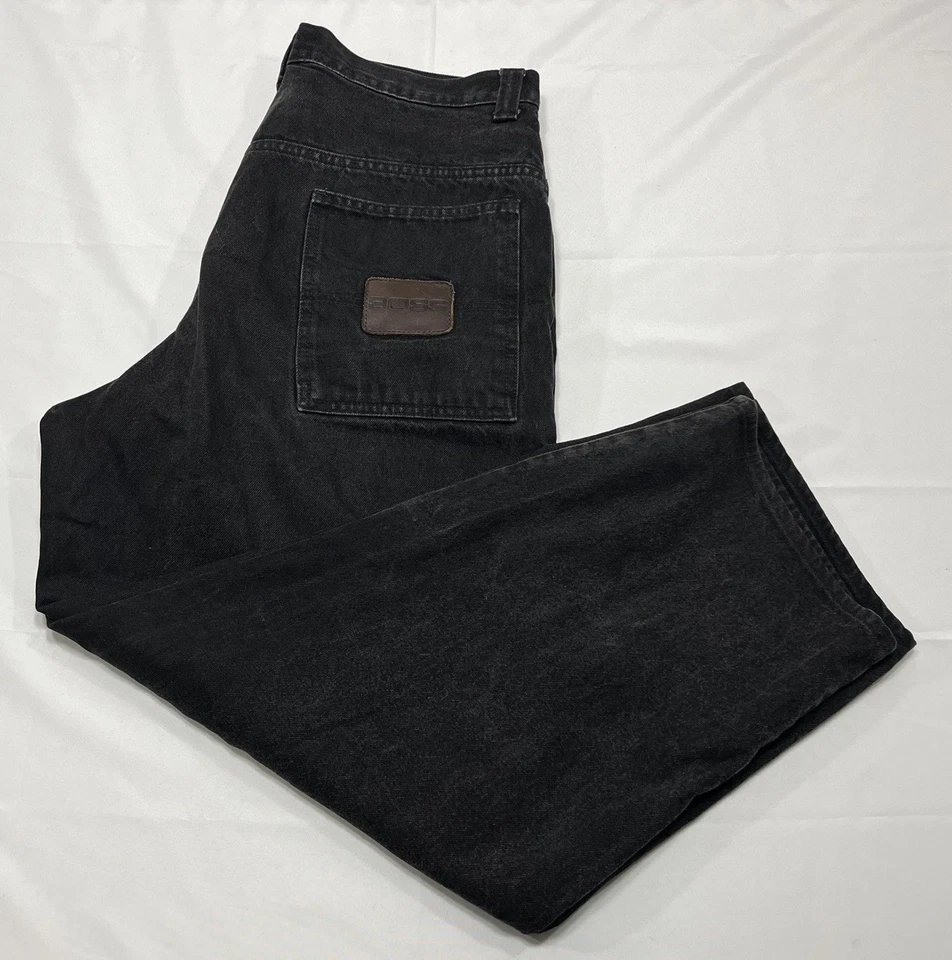 Pantalones de mezclilla vintage Boss para hombre 36x28 negros carpintero holgados sueltos pierna ancha patinador EE. UU. Y2K Foto 1 de 4