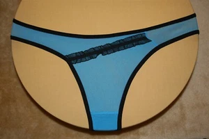 Teal Blue/Green Thong with Black Bands & a Black Lace Stripe on Front- L - Picture 1 of 2