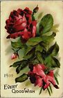 c1900s Red Roses Every Good Wish Postcard Flower Color Divided Back Posted Stamp