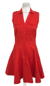 Armani Exchange Women's Dress Size 10 Red Skater Shirt Collar Pockets New F1 - Picture 1 of 11