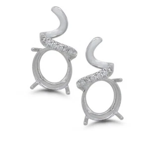 Earring Semi Mount Oval 11x9mm In 14K White Gold With Diamond Accents (40035) - Picture 1 of 6