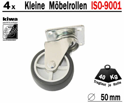Möbelrollen Lenkrollen Tisch Lauf Rollen 4 x Ø 50mm Gummi Grau BS-Rollen Germany - Bild 1 von 4