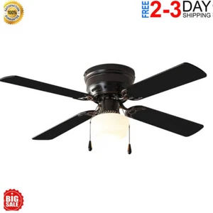 4 Blades 3 Speed Fan 42'' Modern Hugger Indoor Ceiling Fan with Light Kit Black - Picture 1 of 6