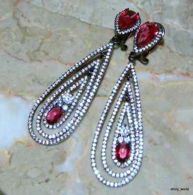 Impresionante Topacio Rosa y Blanco 925 PLATA Chapado con Rodio Negro 2 5/8" Largo Foto 1 de 2