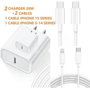 2 Type USB-C Super Fast Wall Charger+2 Cable 6FT For iPhone 15 & IPHONE 5-14 - Picture 1 of 6