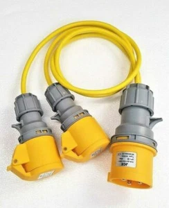 32A Plug to 2 x 16A Sockets. 1.5mm Arctic Yellow 110V Power Splitter - 1M - Picture 1 of 1