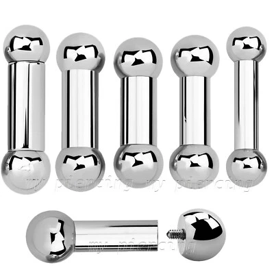 16G-00G Surgical Steel Internally Threaded Tongue Ring & Nipple Ring Barbell - Image 1 of 4