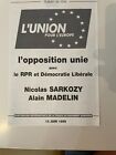 ELECTIONS EUROPEENNES 1999 BULLETIN DE VOTE RPR SARKOZY MADELIN SUDRE SAIFI RAOU