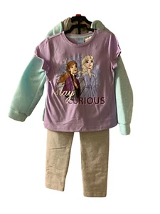 Disney Frozen Toddler Girls 3pc Hoodie T-Shirt Sweat Pants Teal/Purple Size 6 - Picture 1 of 4