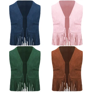 Baby Boy Cosplay Costume Suede Western Cowboy Tassels Vest Fake Pockets Parties - Picture 1 of 55