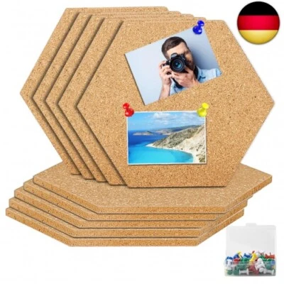 10 Stück Pinnwand Kork, Sechseckige Korkplatte Selbstklebende Korkwand, - Bild 1 von 4