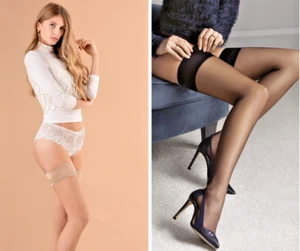 Fiore Glam 20DEN Halterlose Strümpfe Schwarz Natur S-L Nylons Damenstrümpfe - Bild 1 von 16