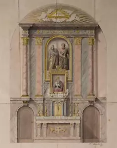 Altar design classicism beautiful leaves signed watercolor pencil late 18th century - Picture 1 of 1