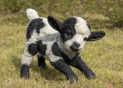 Liquidación-Jugando Estatua de Cordero Negro/Marrón Jardín Estatua Granja Patio Decoración Foto 1 de 2
