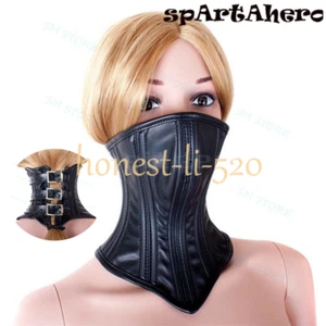 New Lockable Restriant Neck Collar Muzzle Buckle Role Play Mask Posture Leather - Picture 1 of 10