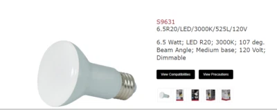 SATCO - S9631 -LED bulb - E26 base dimmable 3000K - 6.5W reflector - Image 1 of 2