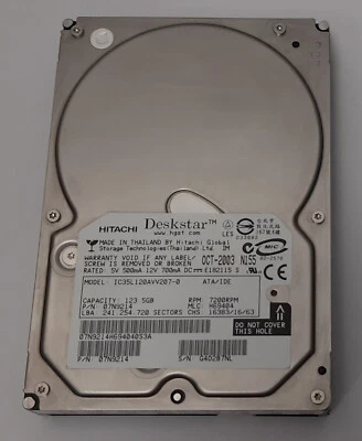 Hitachi Deskstar IC35L120AVV207-0 IDE Festplatte (123GB, 7200U/min, retro, 2003) - Bild 1 von 3
