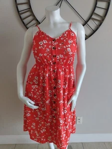 Women's Floral Sleeveless Sundress Elastic Back Two Front Pockets Red Size XL - Picture 1 of 7