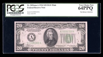 DBR 1934 $20 DGS FRN Mule Boston Fr. 2054-Adgsm PCGS 64 PPQ Serial A29896369A - Image 1 of 2