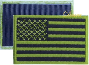US AMERICAN Camo Green FLAG EMBROIDERED TACTICAL PATCH Fastener - Picture 1 of 5