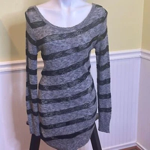 Heart-n-Crush ladies gray and black striped sweater dress. Size large. - Picture 1 of 9